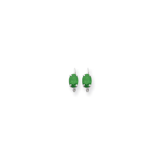 14k White Gold 7x5mm Oval Emerald leverback Earrings XLB115WE