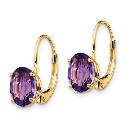 14k Yellow Gold 8x6mm Oval Amethyst Leverback Earrings XLB116AM