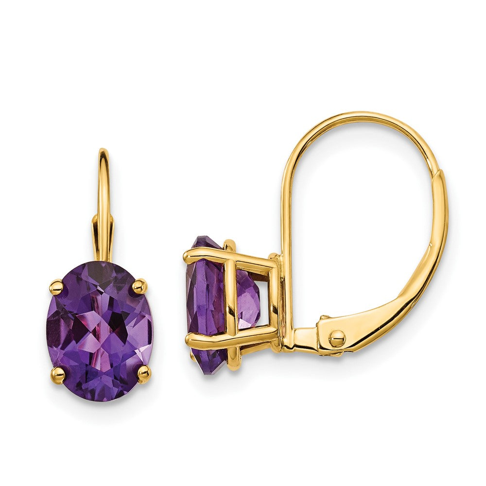 14k Yellow Gold 8x6mm Oval Amethyst Leverback Earrings XLB116AM