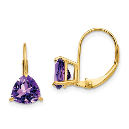 14k Yellow Gold 7mm Trillion Amethyst Leverback Earrings XLB119AM