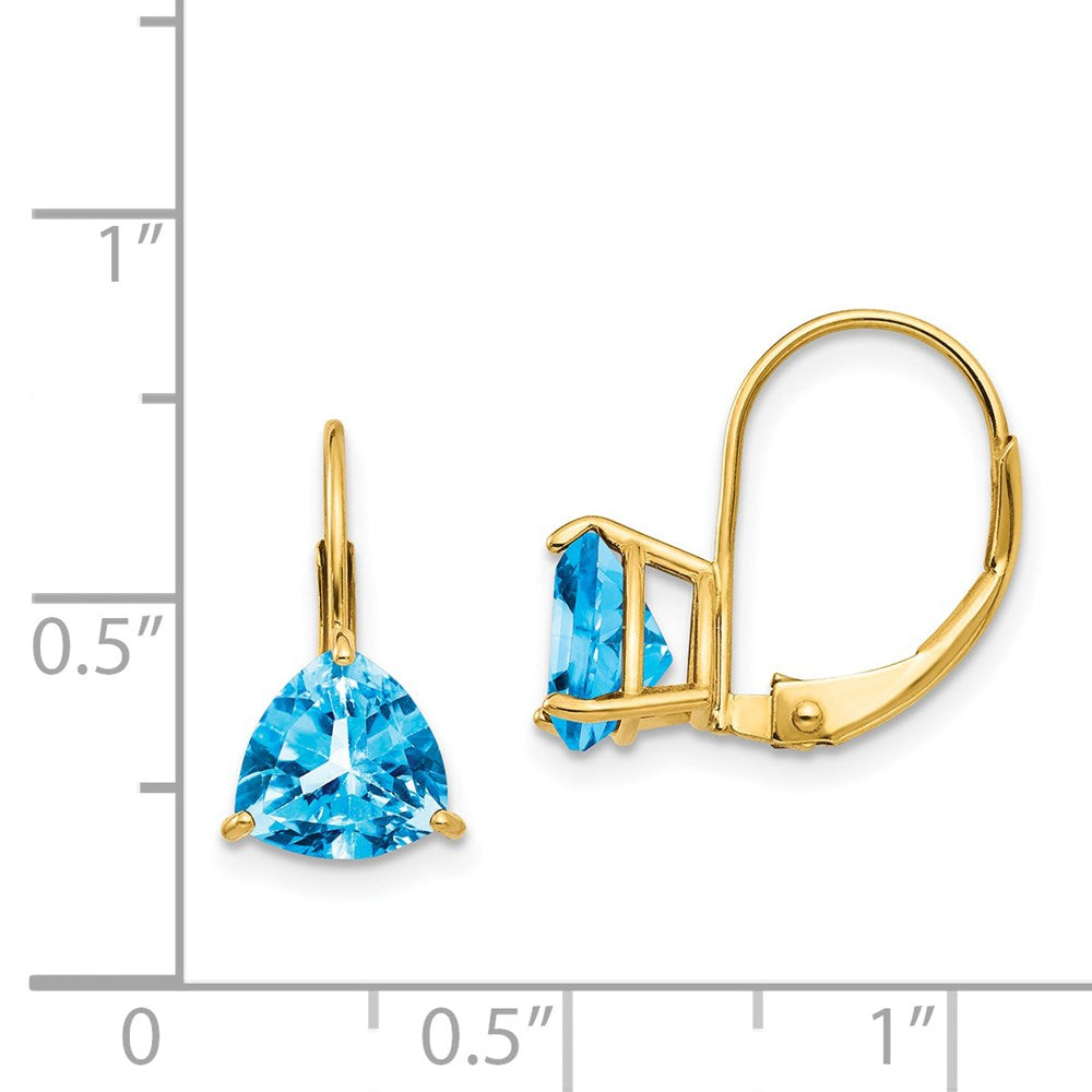 14k Yellow Gold 7mm Trillion Blue Topaz Leverback Earrings XLB119BT