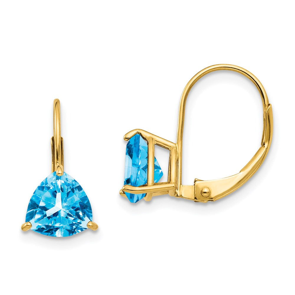 14k Yellow Gold 7mm Trillion Blue Topaz Leverback Earrings XLB119BT