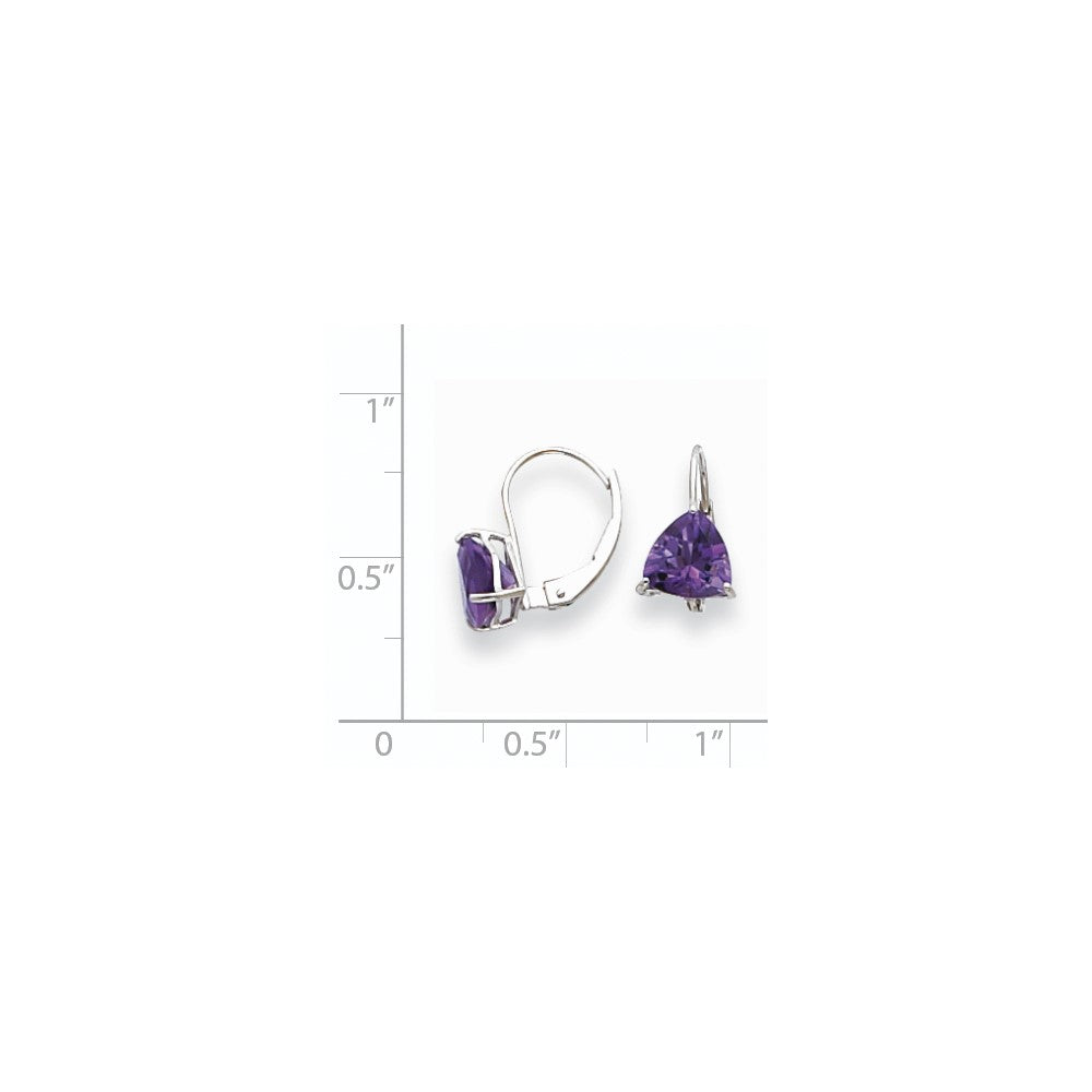 14k White Gold 7mm Trillion Amethyst Leverback Earrings XLB119WAM