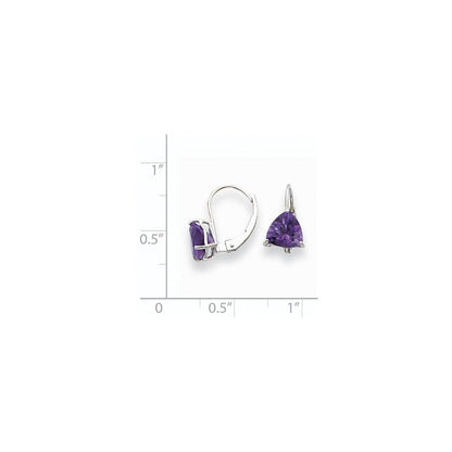 14k White Gold 7mm Trillion Amethyst Leverback Earrings XLB119WAM