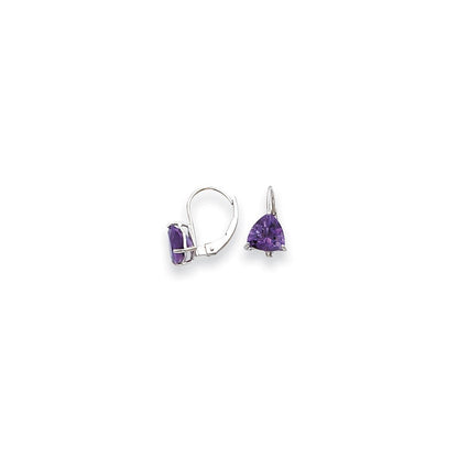14k White Gold 7mm Trillion Amethyst Leverback Earrings XLB119WAM