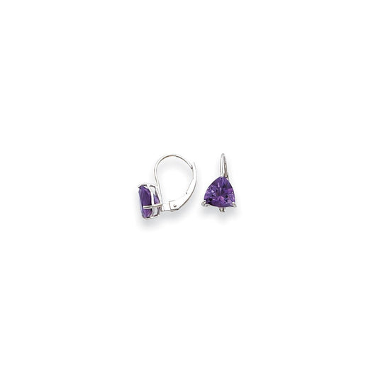 14k White Gold 7mm Trillion Amethyst Leverback Earrings XLB119WAM