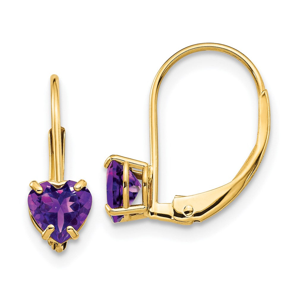 14k Yellow Gold 5mm Heart Amethyst Leverback Earrings XLB120AM