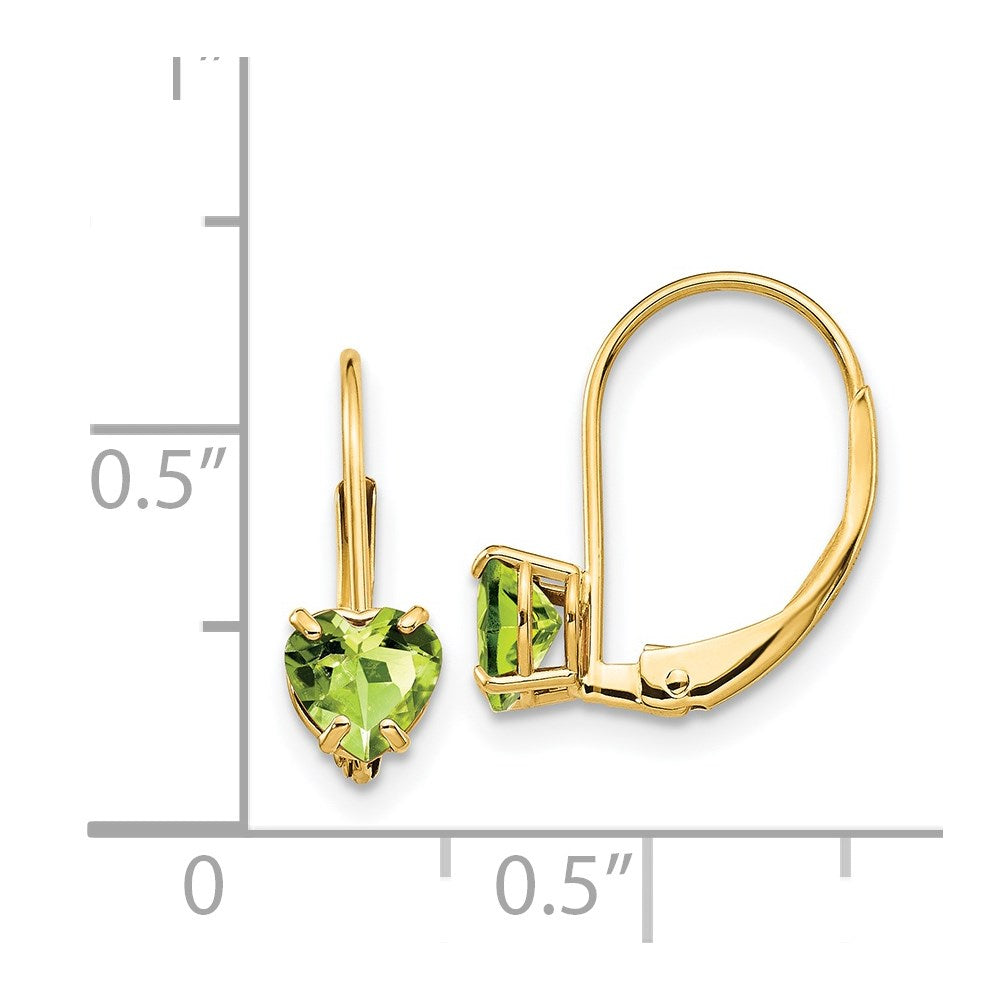 14k Yellow Gold 5mm Heart Peridot Leverback Earrings XLB120PE
