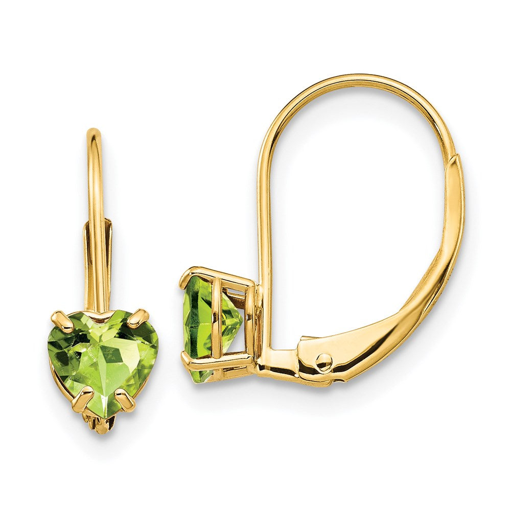 14k Yellow Gold 5mm Heart Peridot Leverback Earrings XLB120PE