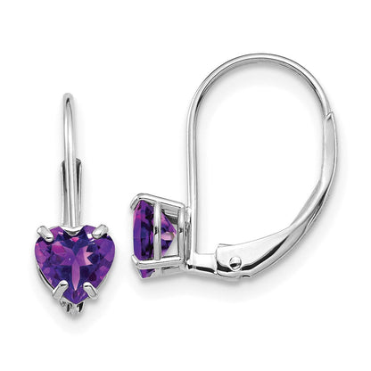 14k White Gold 5mm Heart Amethyst Leverback Earrings XLB120WAM
