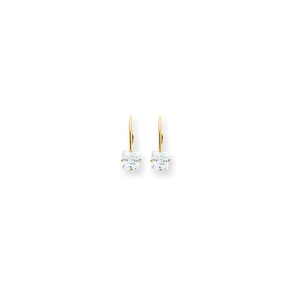 14k Yellow Gold 5mm Princess Cut Cubic Zirconia Leverback Earrings XLB121CZ