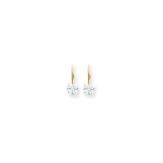 14k Yellow Gold 5mm Princess Cut Cubic Zirconia Leverback Earrings XLB121CZ