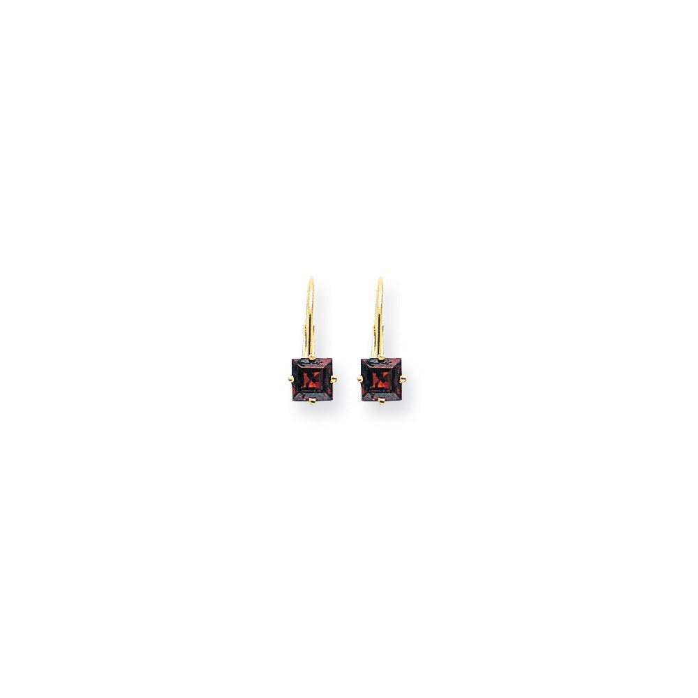 14k Yellow Gold 5mm Princess Cut Garnet Leverback Earrings XLB121GA