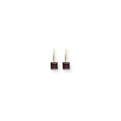 14k Yellow Gold 5mm Princess Cut Garnet Leverback Earrings XLB121GA