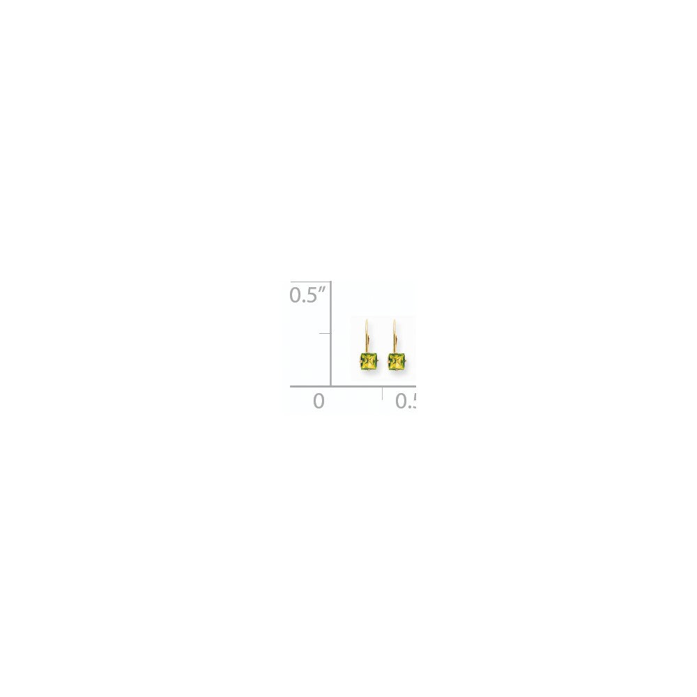 14k Yellow Gold 5mm Princess Cut Peridot Leverback Earrings XLB121PE