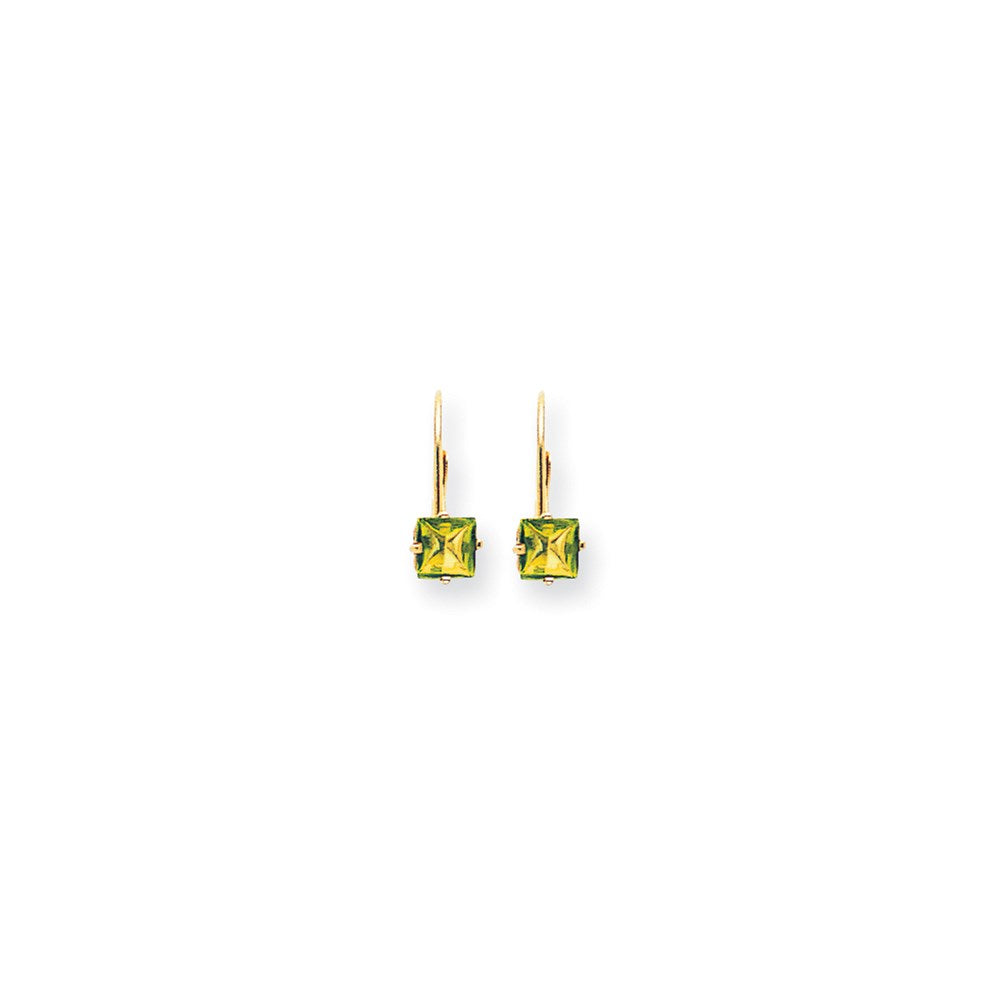 14k Yellow Gold 5mm Princess Cut Peridot Leverback Earrings XLB121PE