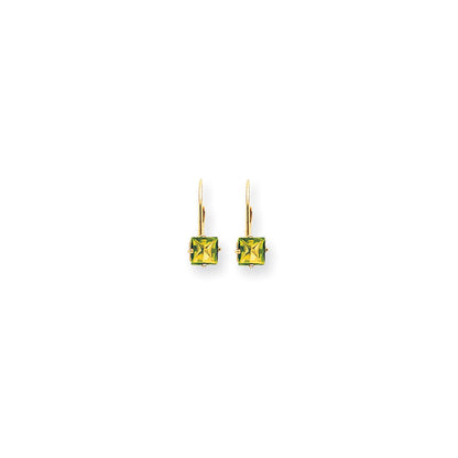 14k Yellow Gold 5mm Princess Cut Peridot Leverback Earrings XLB121PE