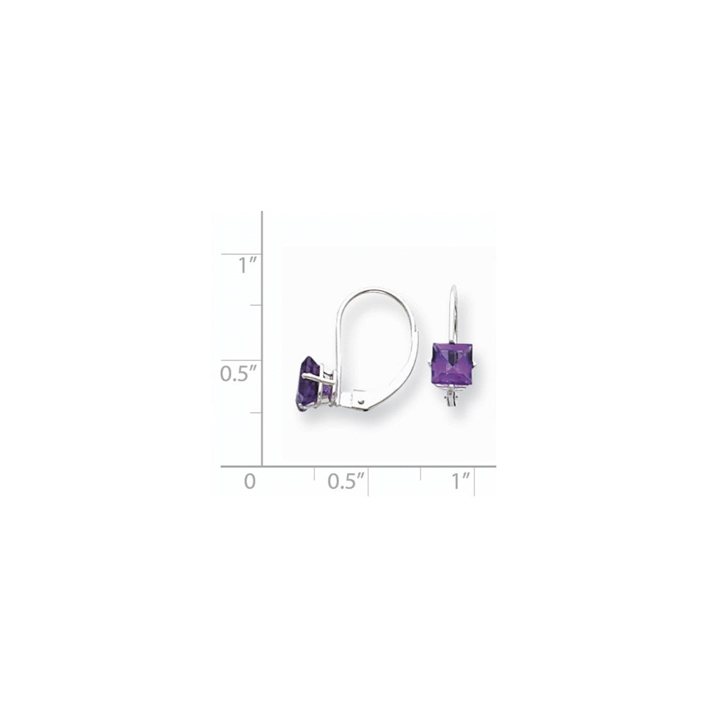 14k White Gold 5mm Princess Cut Amethyst Leverback Earrings XLB121WAM