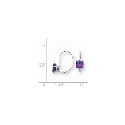 14k White Gold 5mm Princess Cut Amethyst Leverback Earrings XLB121WAM