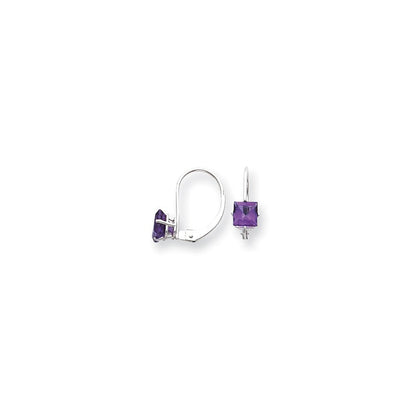 14k White Gold 5mm Princess Cut Amethyst Leverback Earrings XLB121WAM