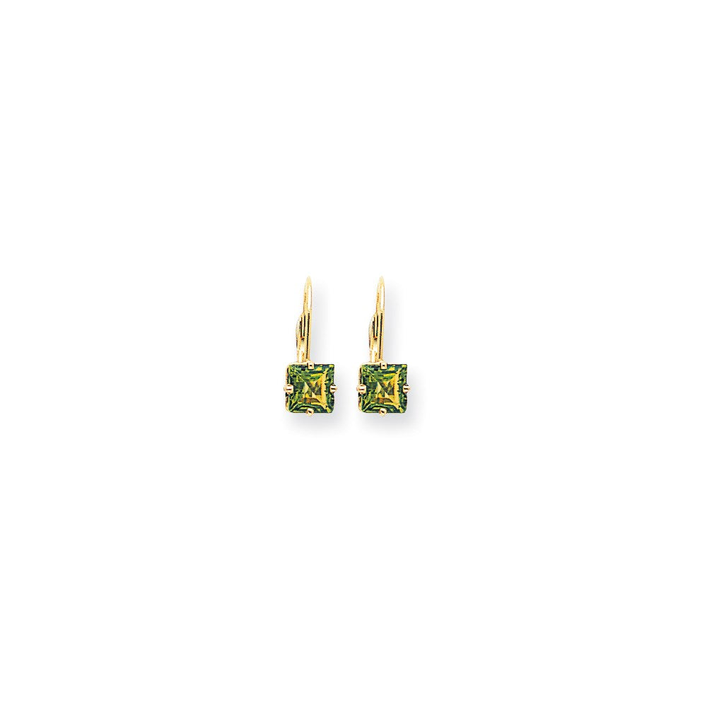 14k Yellow Gold 6mm Princess Cut Peridot Leverback Earrings XLB122PE