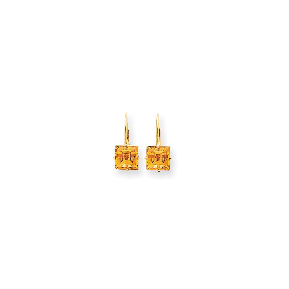 14k Yellow Gold 7mm Princess Cut Citrine Leverback Earrings XLB123CI