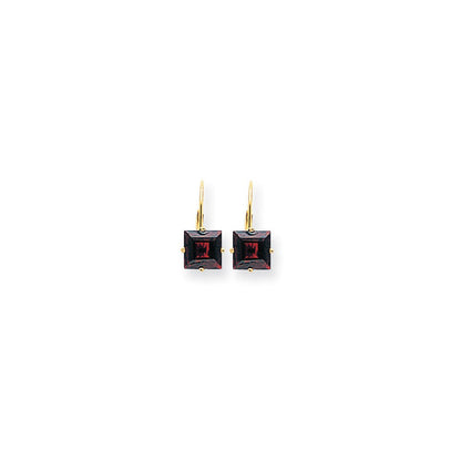 14k Yellow Gold 7mm Princess Cut Garnet Leverback Earrings XLB123GA