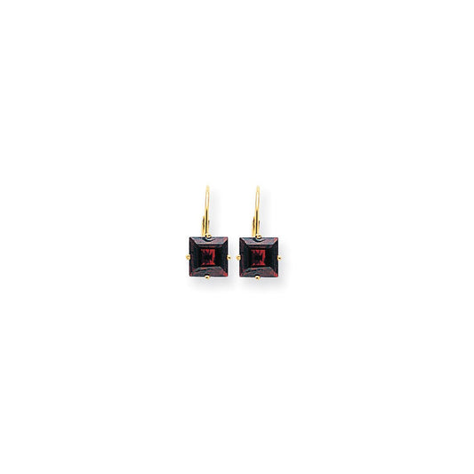 14k Yellow Gold 7mm Princess Cut Garnet Leverback Earrings XLB123GA