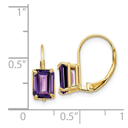 14k Yellow Gold 7x5mm Emerald Cut Amethyst Leverback Earrings XLB124AM