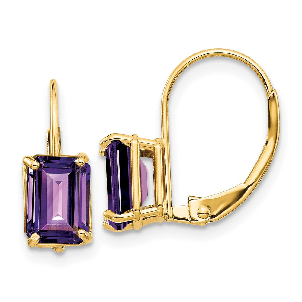 14k Yellow Gold 7x5mm Emerald Cut Amethyst Leverback Earrings XLB124AM