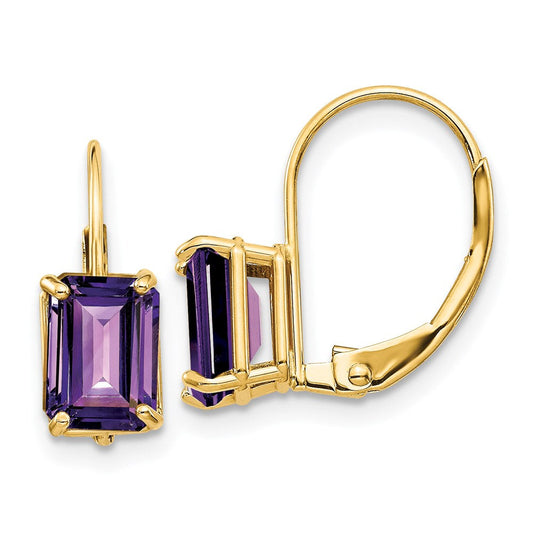 14k Yellow Gold 7x5mm Emerald Cut Amethyst Leverback Earrings XLB124AM