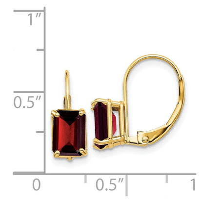 14k Yellow Gold 7x5mm Emerald Cut Garnet Leverback Earrings XLB124GA