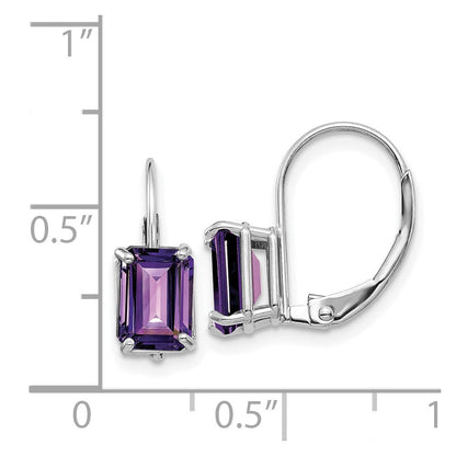 14k White Gold 7x5mm Emerald Cut Amethyst Leverback Earrings XLB124WAM