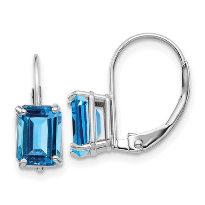 14k White Gold 7x5mm Emerald Cut Blue Topaz Earrings XLB124WBT
