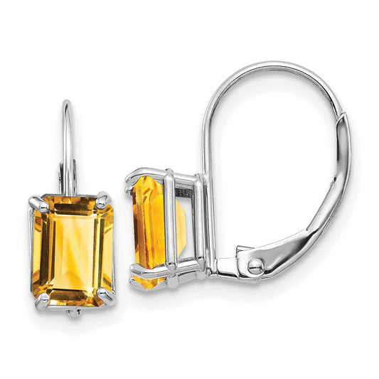 14k White Gold 7x5mm Emerald Cut Citrine Earrings XLB124WCI