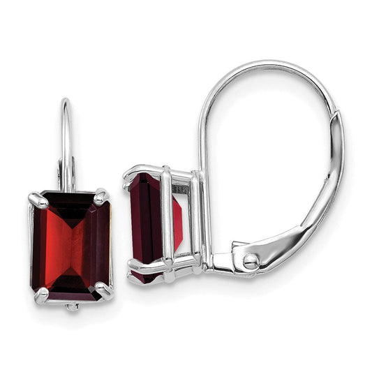 14k White Gold Emerald Cut Garnet Leverback Earrings XLB124WGA