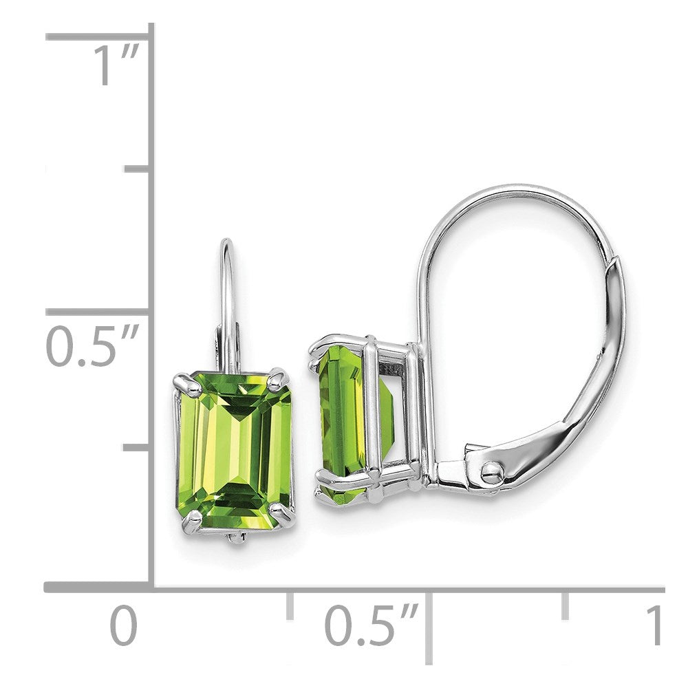 14k White Gold 7x5mm Emerald Cut Peridot Leverback Earrings XLB124WPE