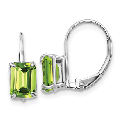 14k White Gold 7x5mm Emerald Cut Peridot Leverback Earrings XLB124WPE