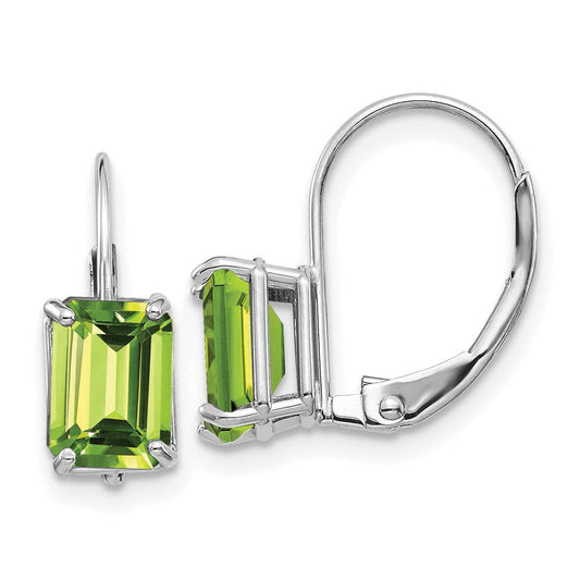 14k White Gold 7x5mm Emerald Cut Peridot Leverback Earrings XLB124WPE