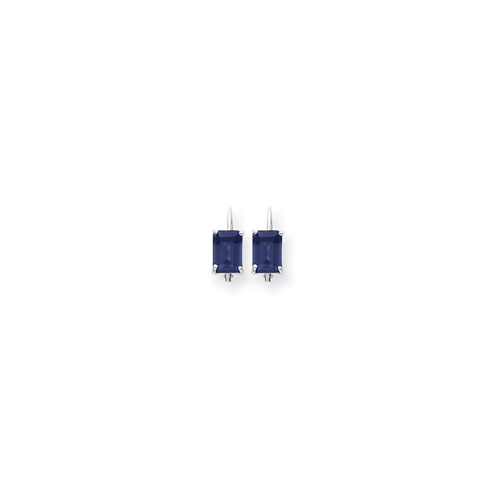 14k White Gold 7x5mm Emerald Cut Sapphire Earrings XLB124WS