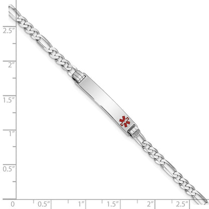 Solid 14K White Gold Medical Red Enamel Figaro Link ID Bracelet