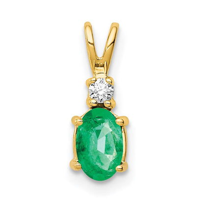 14k yellow gold 6x4mm oval emerald vs real diamond pendant xp1002e vs