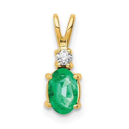 14k yellow gold 6x4mm oval emerald vs real diamond pendant xp1002e vs