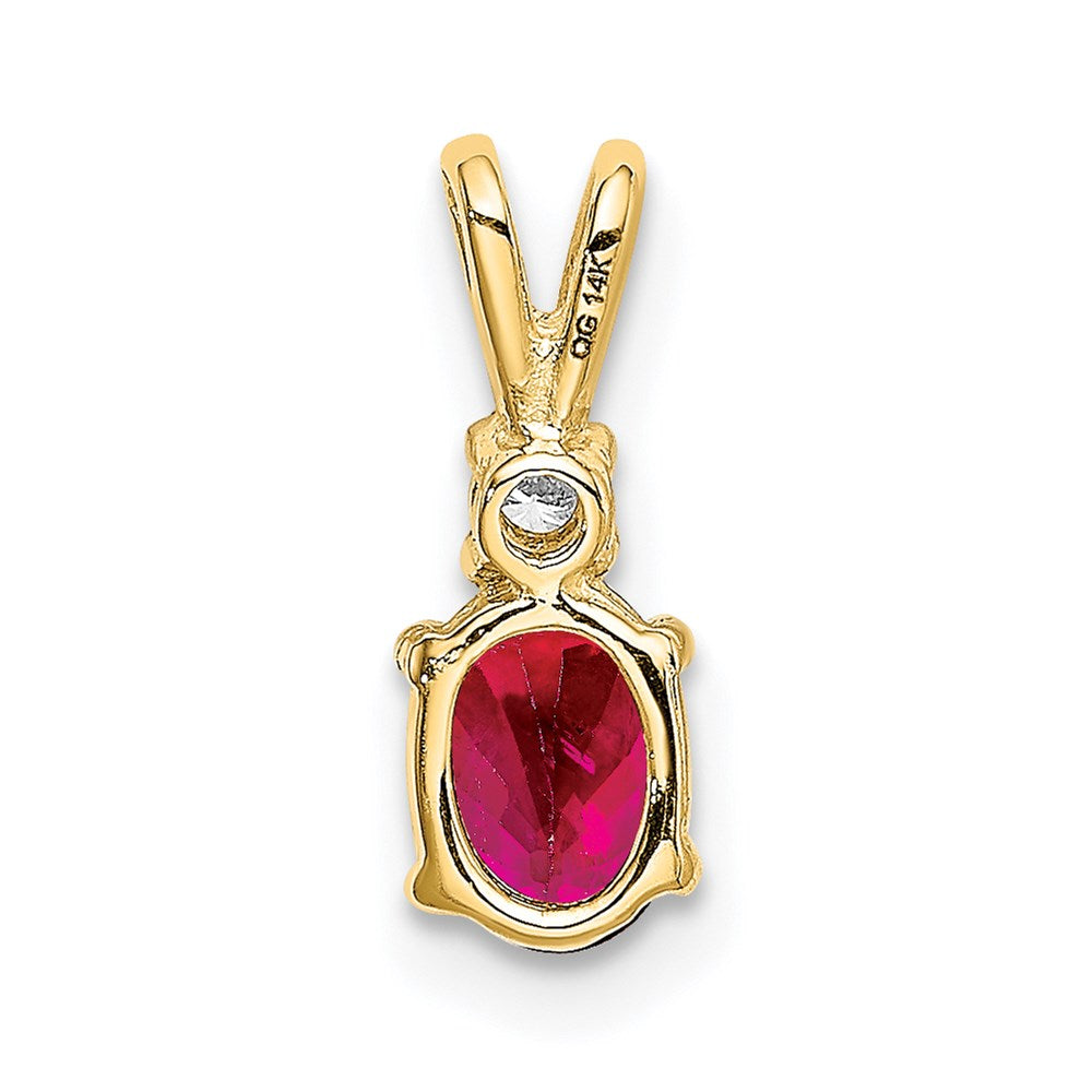 14k 6x4mm Oval Ruby Natural Diamond Pendant