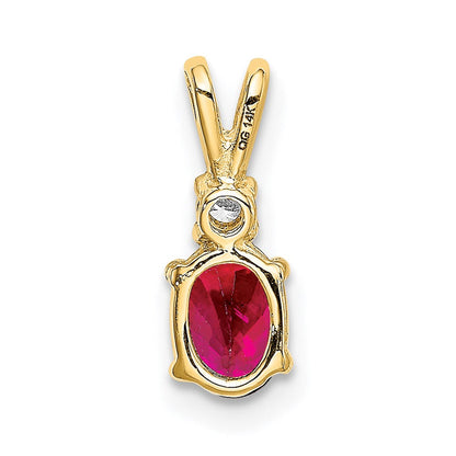 14k 6x4mm Oval Ruby Natural Diamond Pendant