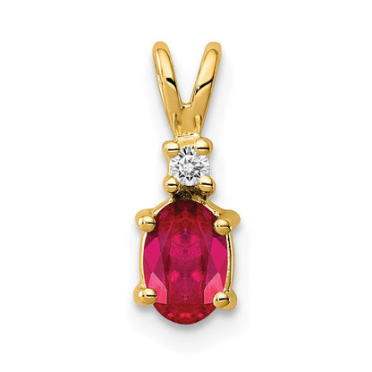 14k 6x4mm Oval Ruby Natural Diamond Pendant