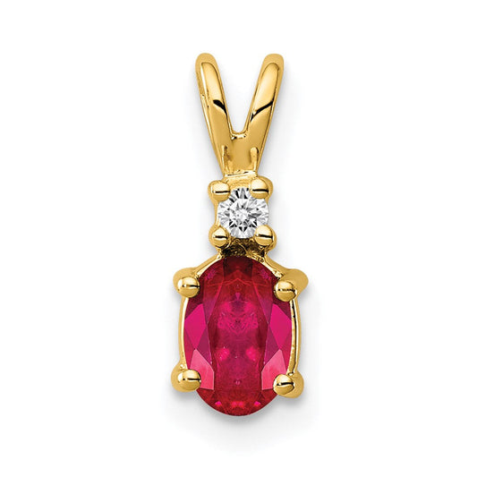 14k 6x4mm Oval Ruby Natural Diamond Pendant