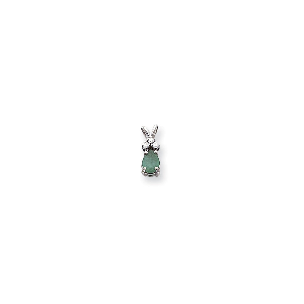 14k white gold 7x5mm pear emerald a real diamond pendant xp1013e a