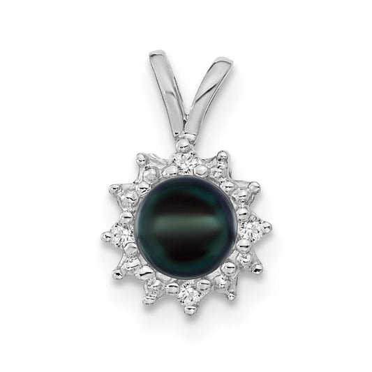 14k white gold 4 5mm black fw cultured pearl vs real diamond pendant xp1721bp vs