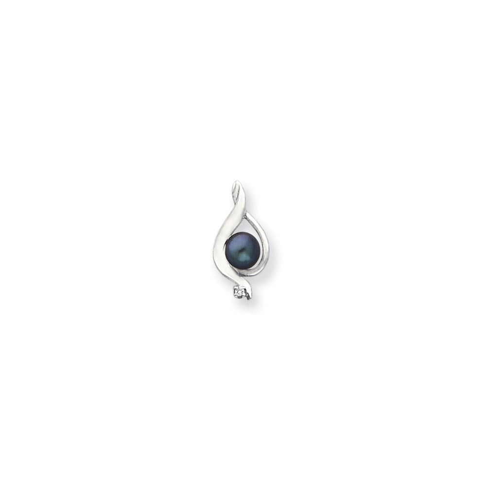 14k white gold 5 5mm black fw cultured pearl aa real diamond pendant xp1735bp aa